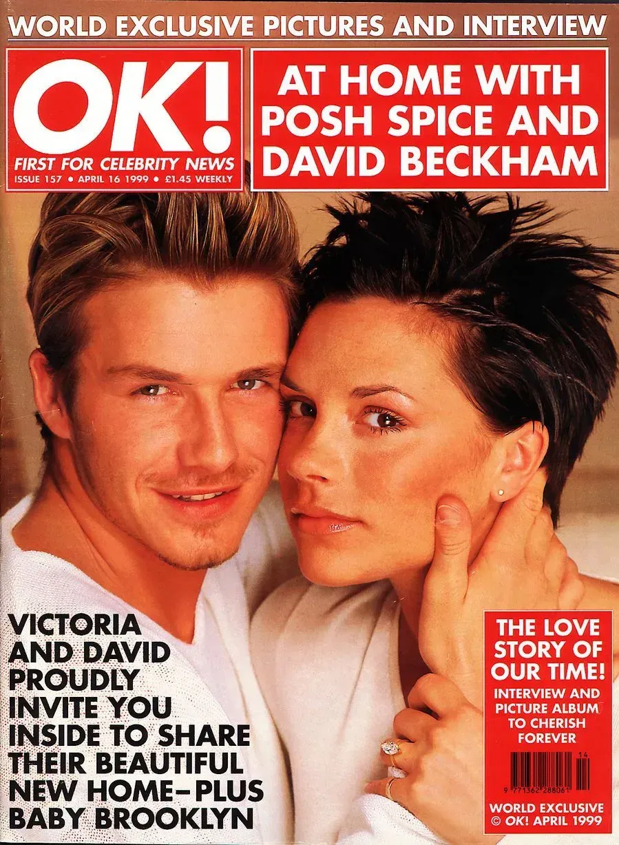 Виктория и Дэвид Бекхэм на обложке OK!, 1999 год/Фото: OK!