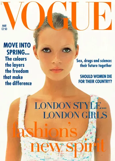Кейт Мосс на обложке Vogue (Великобритания), март 1993 года