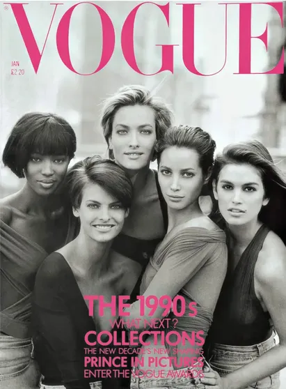 Наоми Кэмпбелл, Линда Евангелиста, Татьяна Патиц, Кристи Тарлингтон и Синди Кроуфорд для Vogue, 1990 год