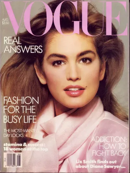 Первая обложка Синди Кроуфорд для Vogue, август 1986 года