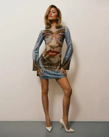 Стилист Зендаи Лоу Роуч настолько устал подбирать наряды для бесчисленных премьер её нового фильма "Претенденты", что одел звезду в платье с постером картины/Фото: luxurylaw/Instagram*