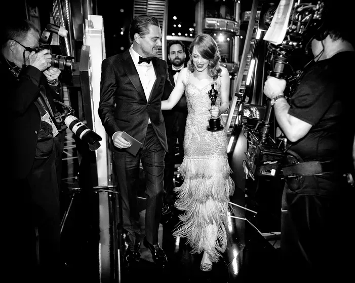 Леонардо ДиКаприо и актриса Эмма Стоун, победительница в номинации "Лучшая актриса" за фильм "Ла-Ла Ленд"